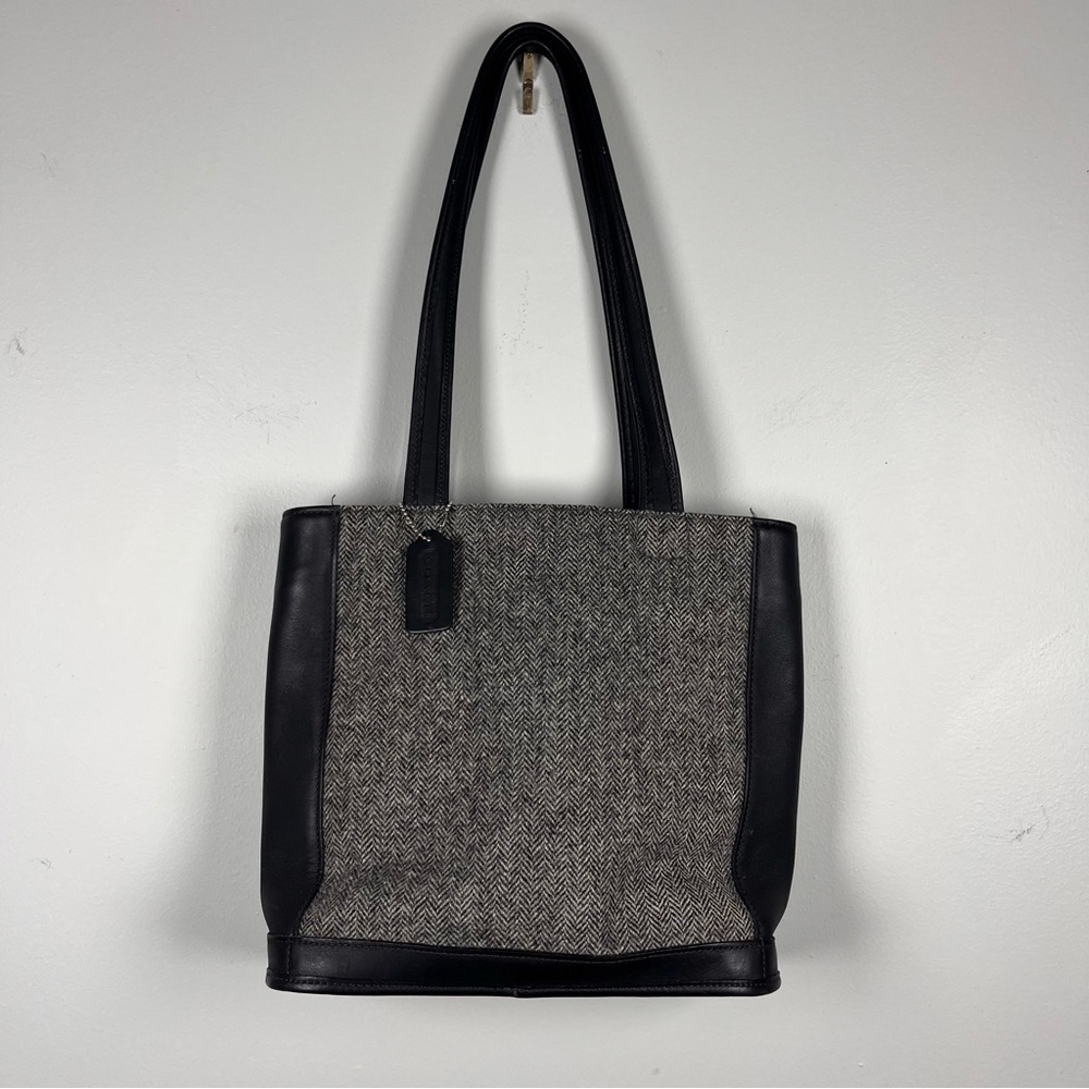 Coach Y2K Bleecker Satchel Wool Leather Bag Herringbone Purse Academia Preppy